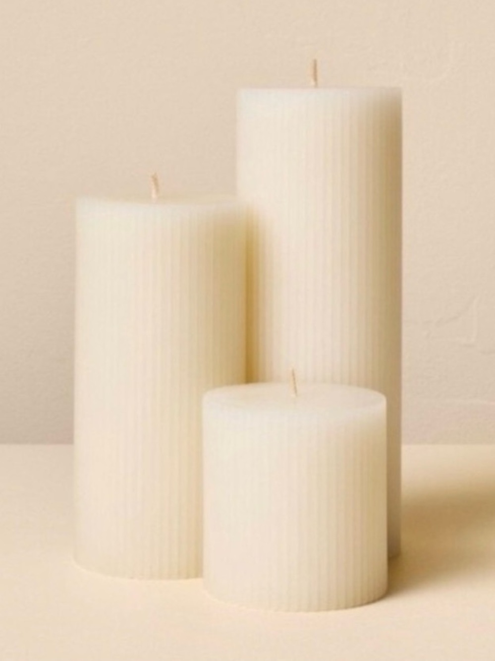 Hearth and Hand with Magnolia Set of 3 Ribbed Pillar Candles - Ivory NWT
